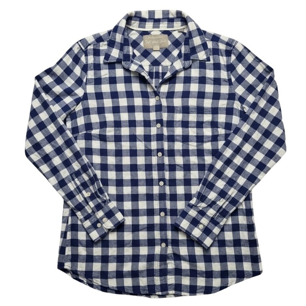 Banana Republic Button Down Shirt Navy White Gingham Soft Wash Cotton Women XS